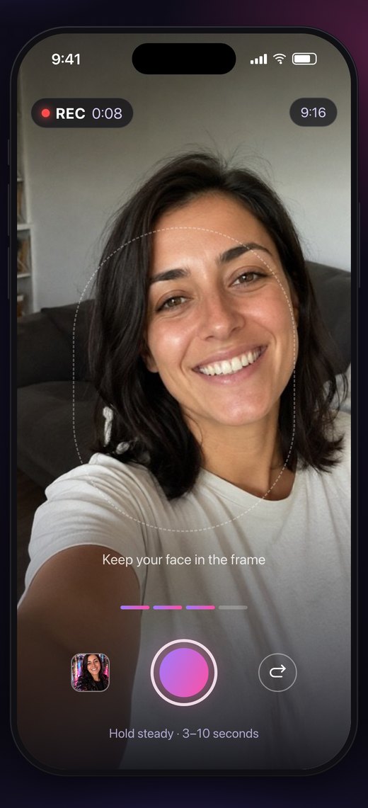 Promptogram app screen: recording a short vertical video